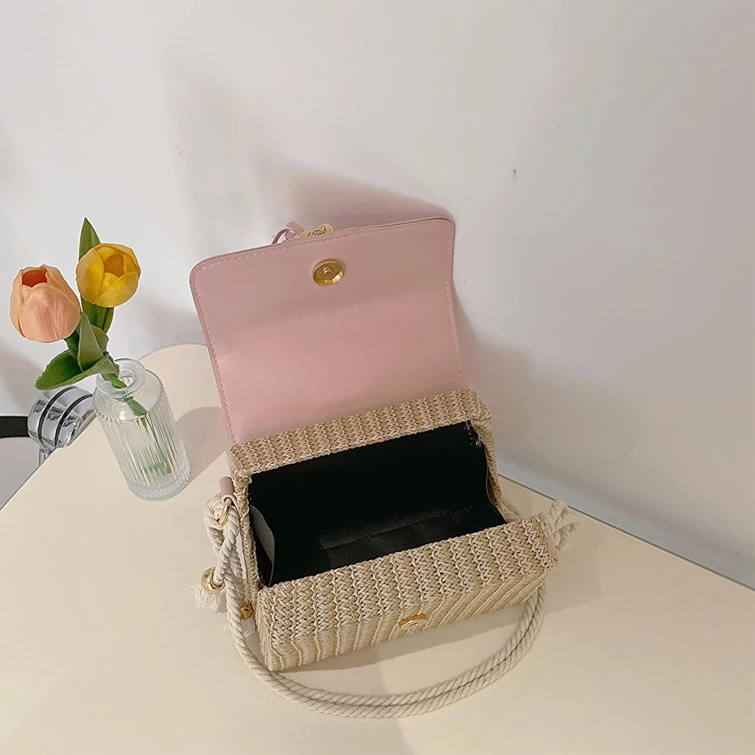 Straw Crossbody Bags for Women Summer Straw Clutch Bag Woven Beach Purse Vacation Handbags