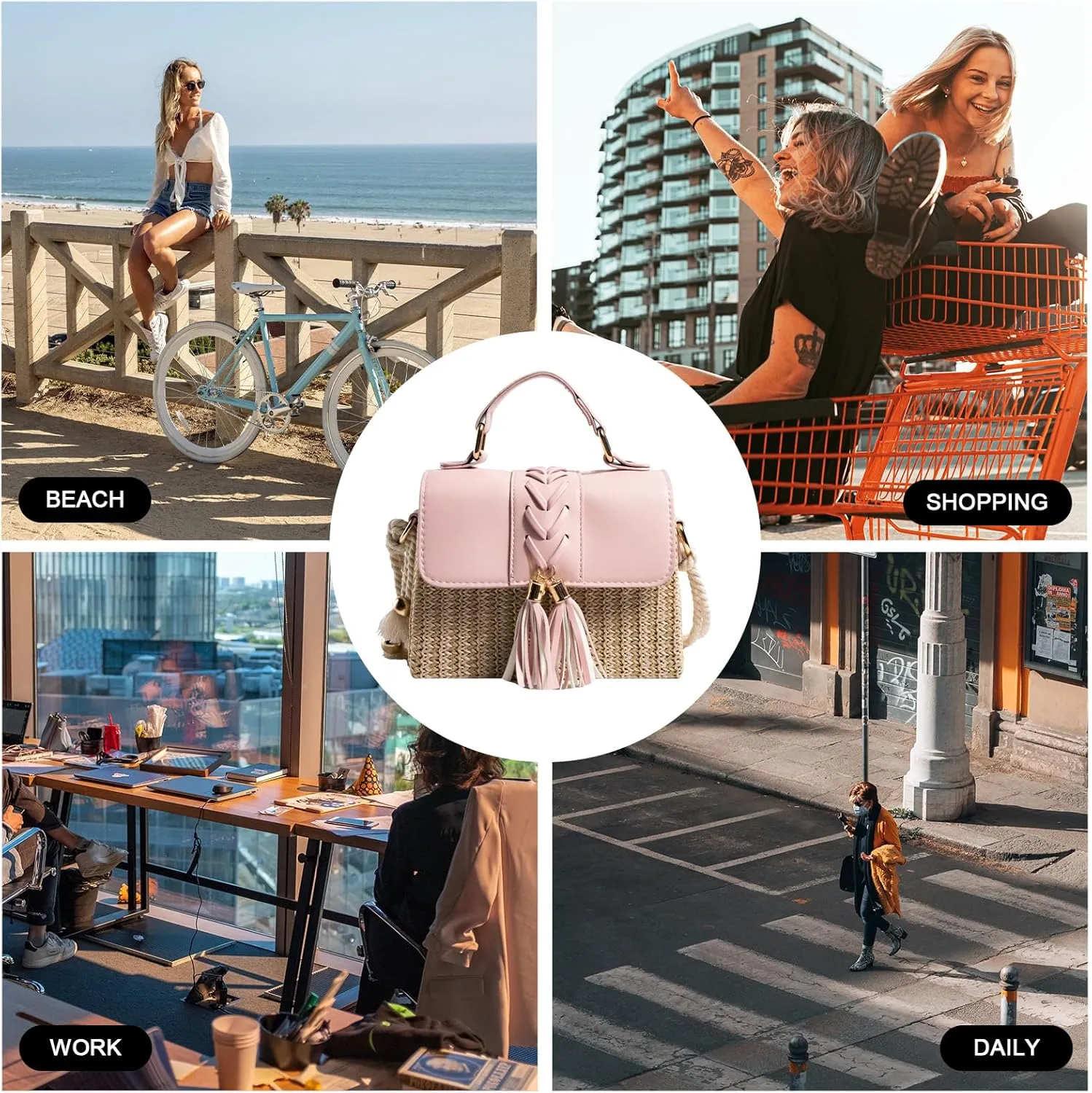 Straw Crossbody Bags for Women Summer Straw Clutch Bag Woven Beach Purse Vacation Handbags
