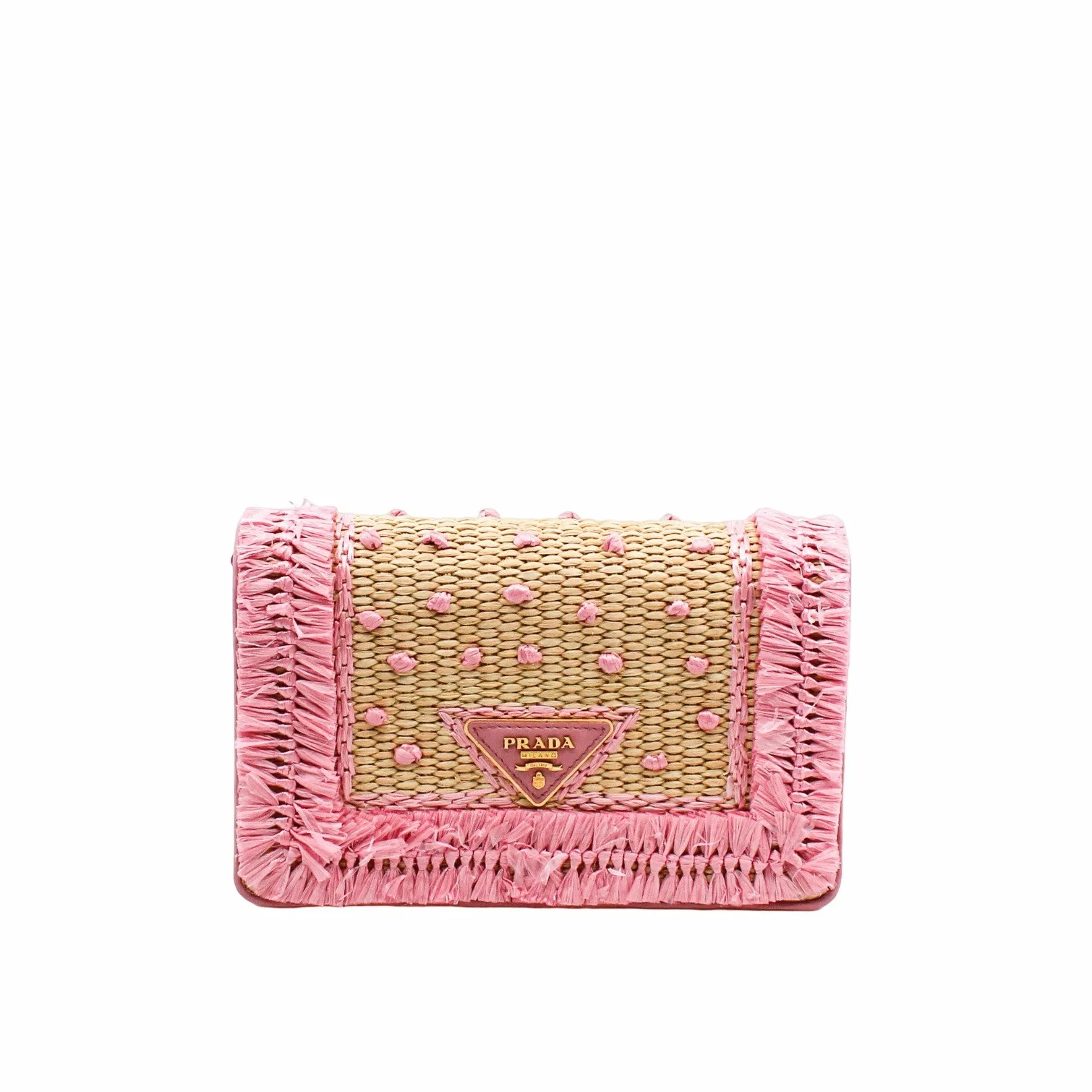 Straw Embroidered Small Shoulder Bag Naturale Astrale Pink ghw