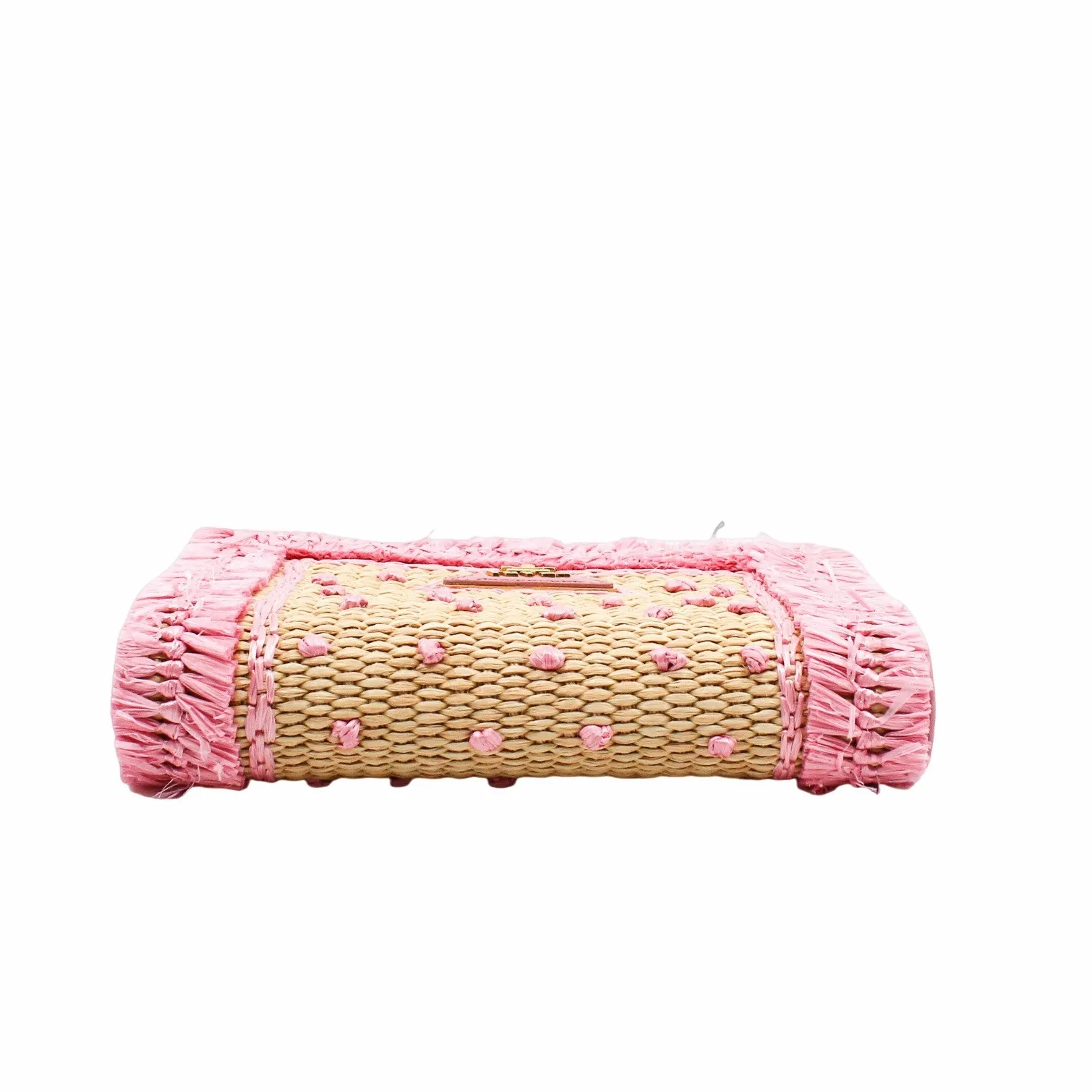 Straw Embroidered Small Shoulder Bag Naturale Astrale Pink ghw