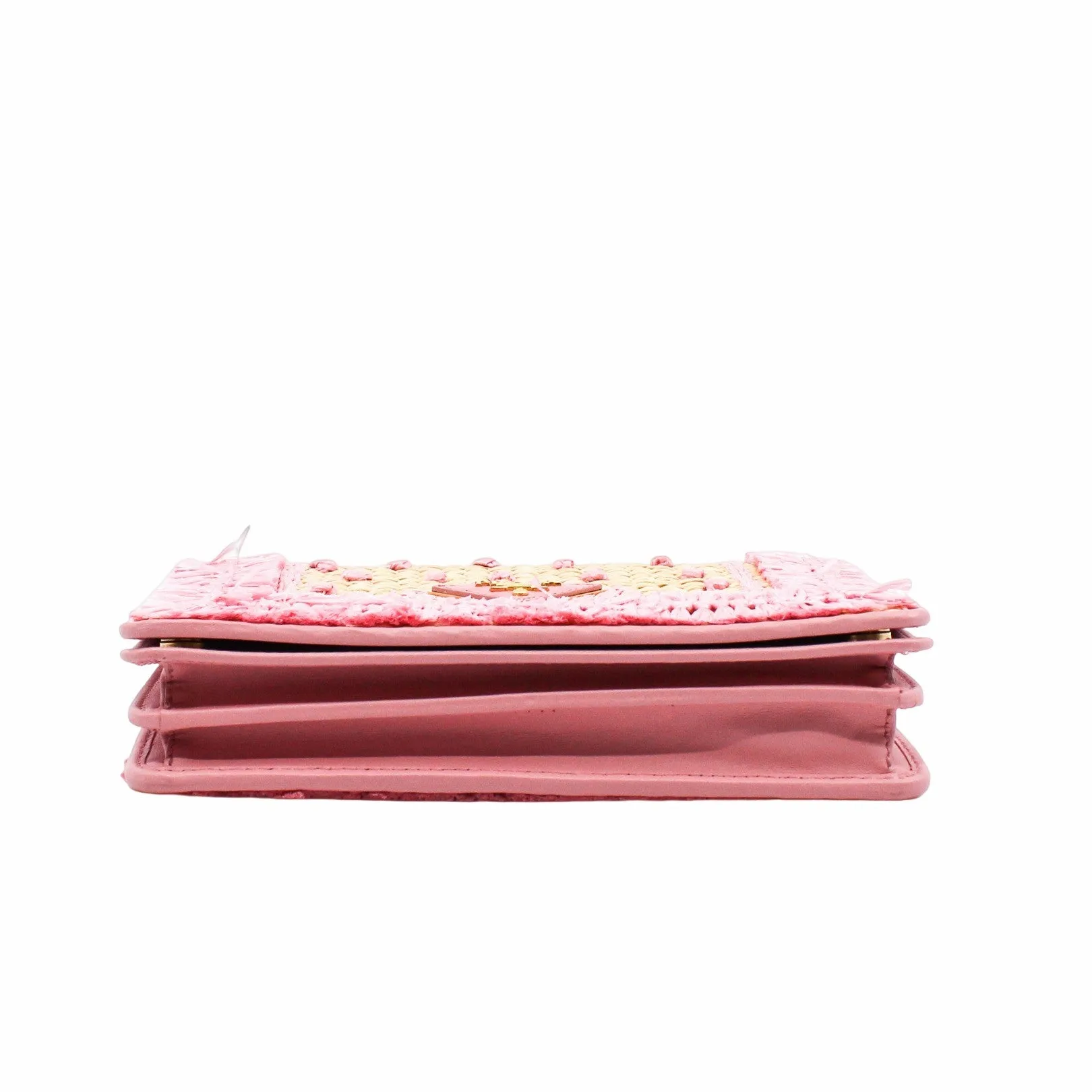 Straw Embroidered Small Shoulder Bag Naturale Astrale Pink ghw
