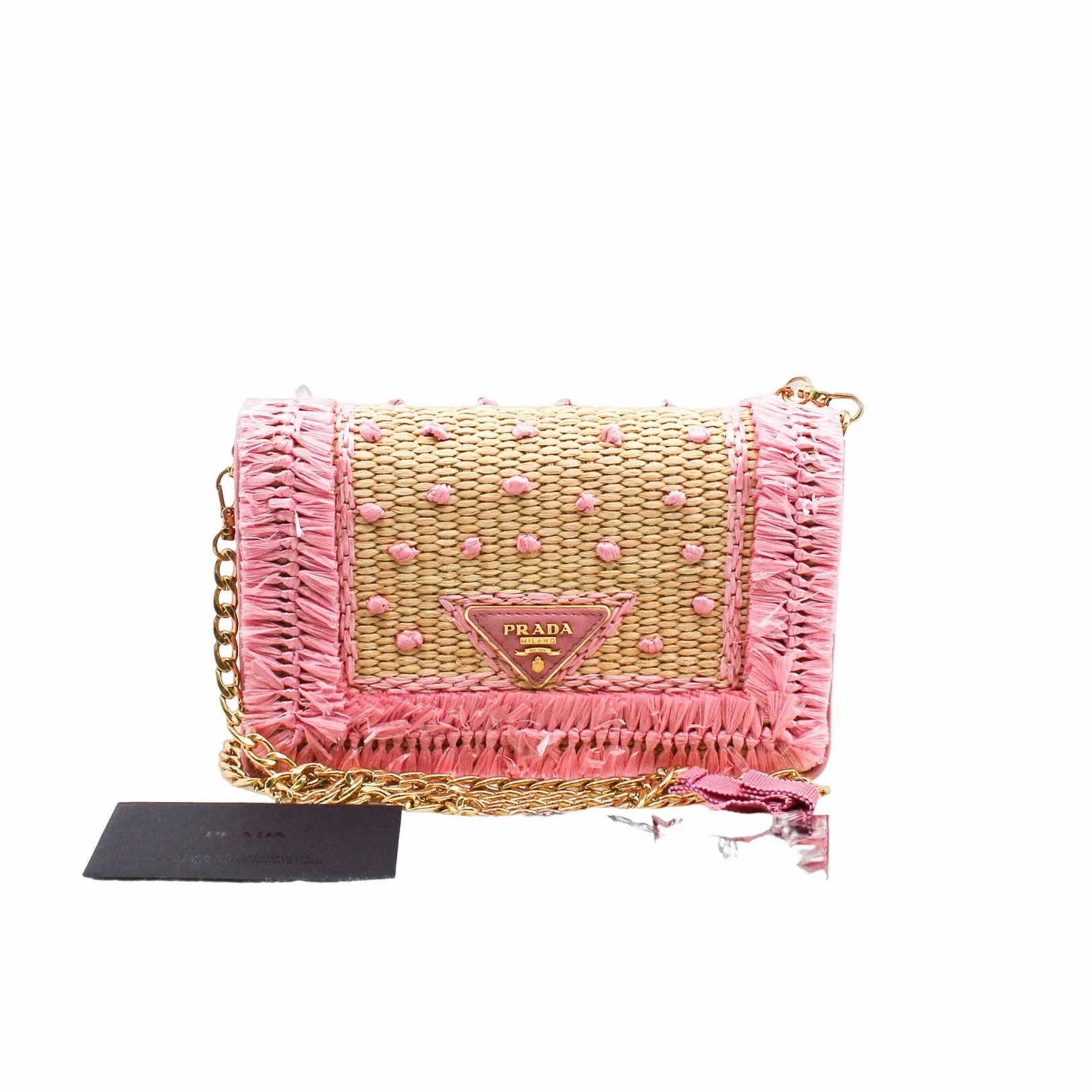 Straw Embroidered Small Shoulder Bag Naturale Astrale Pink ghw
