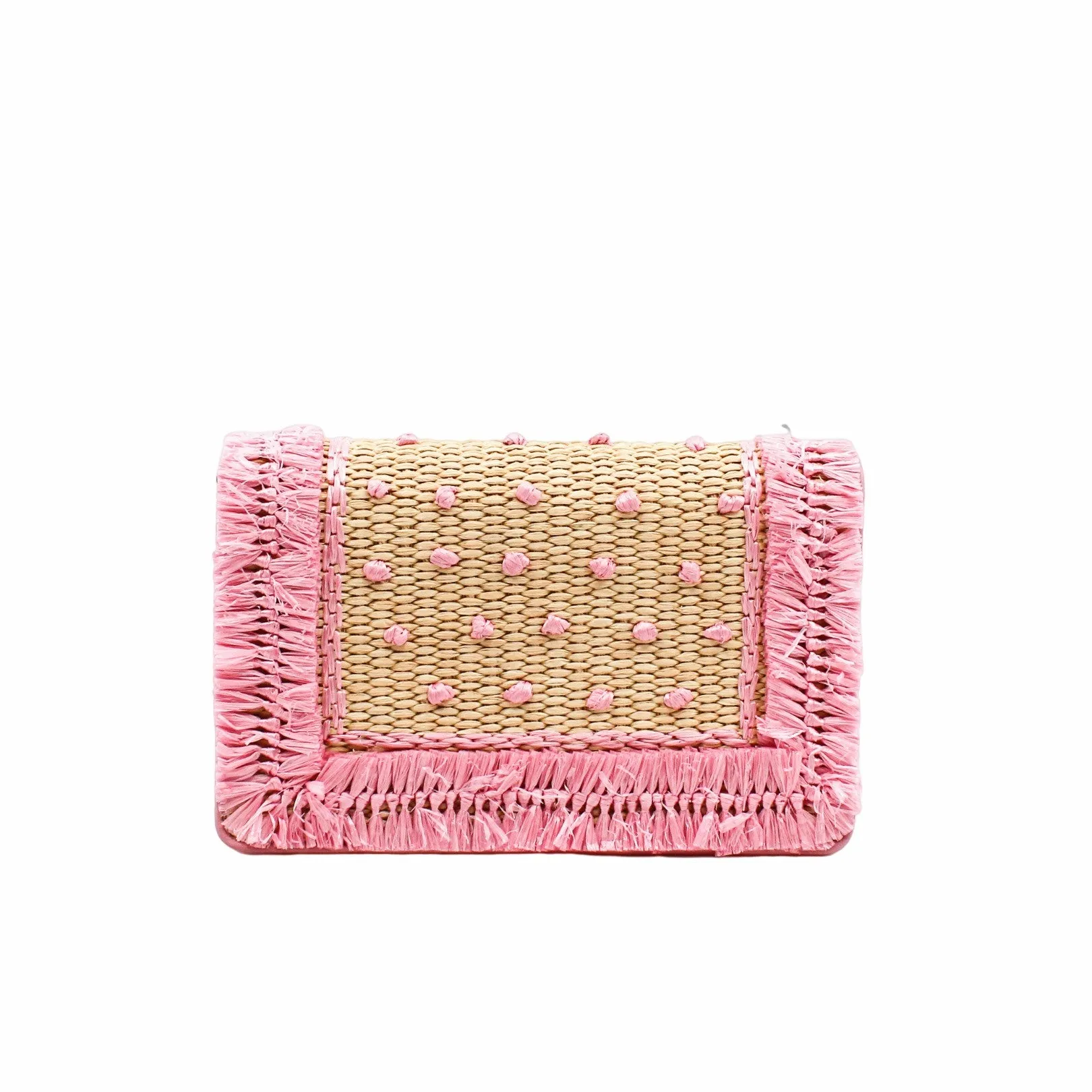 Straw Embroidered Small Shoulder Bag Naturale Astrale Pink ghw