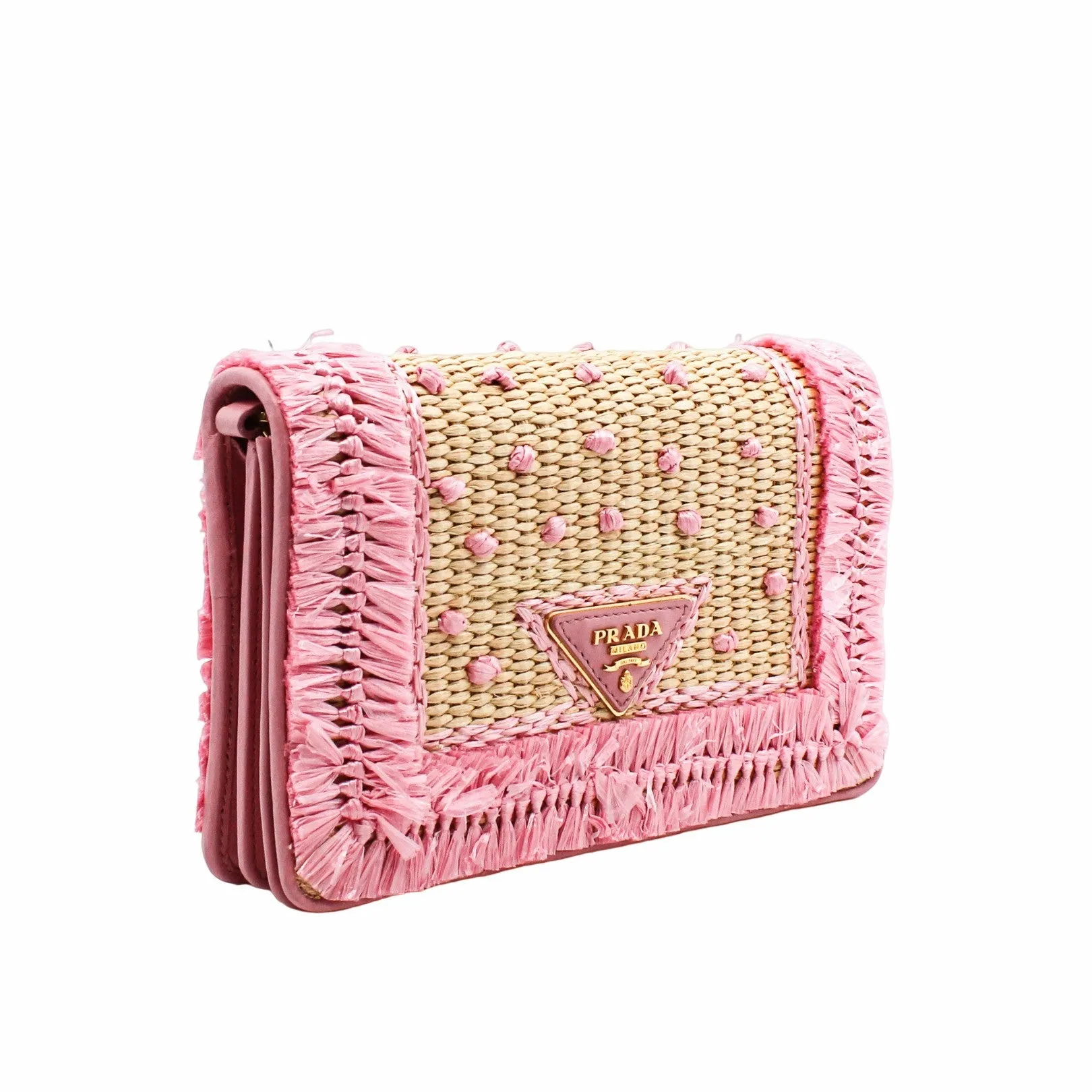 Straw Embroidered Small Shoulder Bag Naturale Astrale Pink ghw