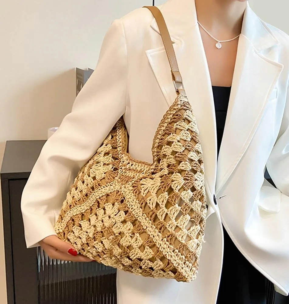 Straw Hobo Bags for Women Vintage Shoulder Bag Everything Tote Bag Designer Beach Bag Holiday Work Everyday Summer