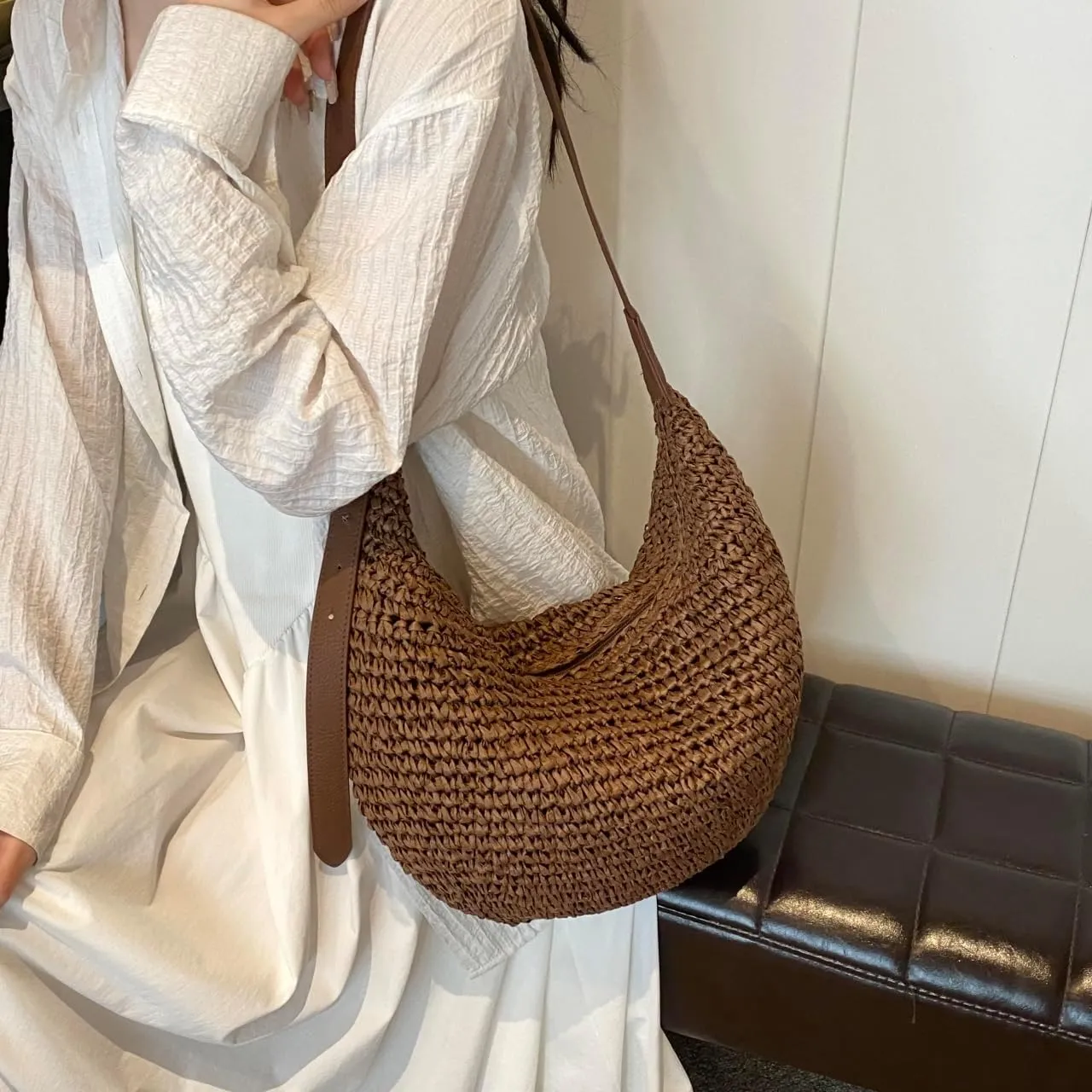 Straw Hobo Shoulder Bags for Women Crossbody Bag Woven Beach Tote Handbag Summer Travel Bag