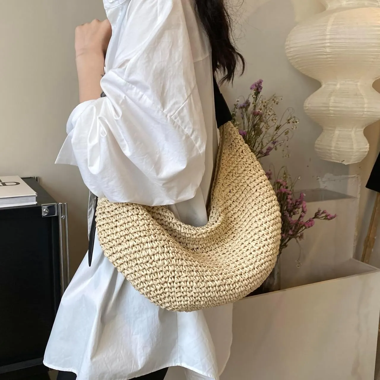 Straw Hobo Shoulder Bags for Women Crossbody Bag Woven Beach Tote Handbag Summer Travel Bag