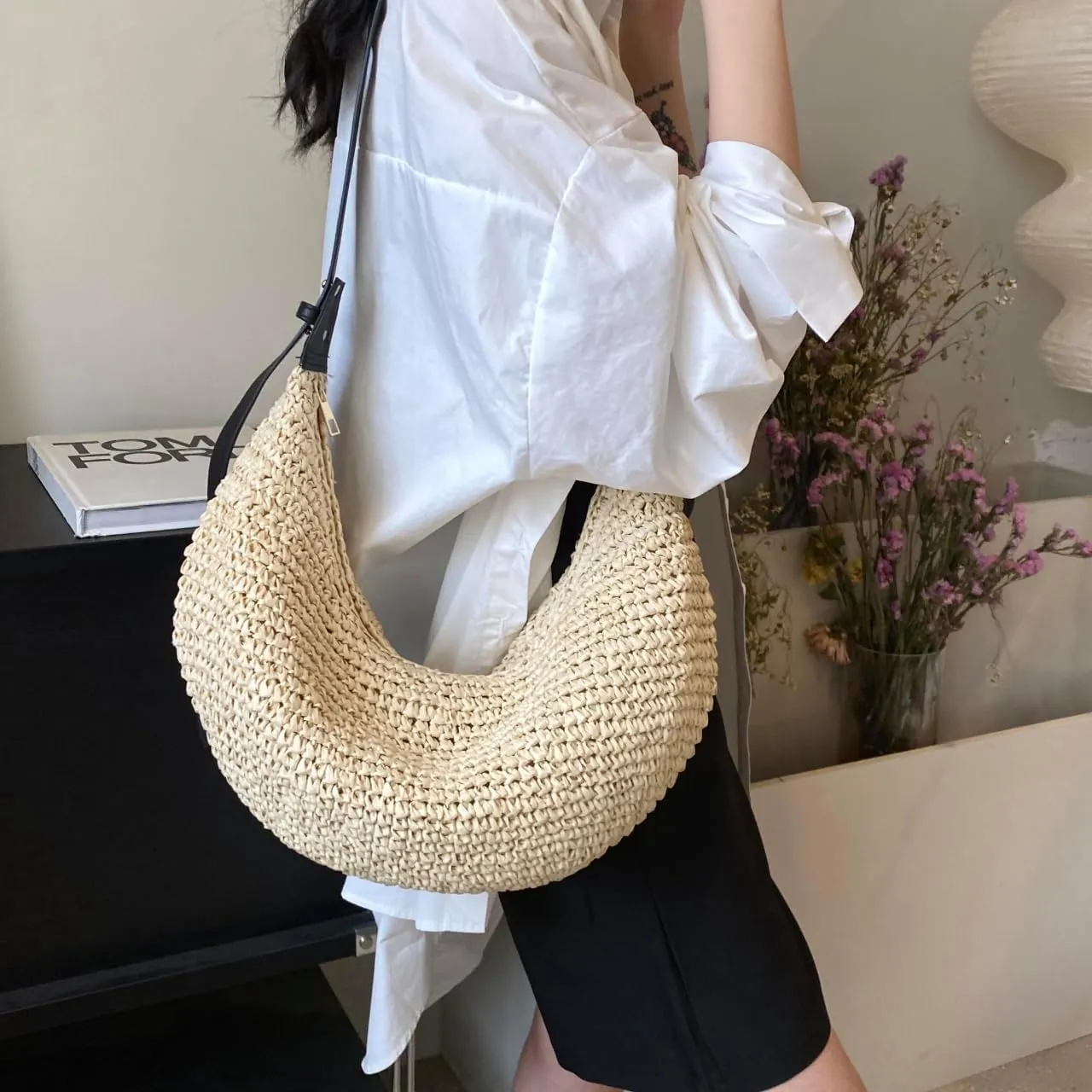 Straw Hobo Shoulder Bags for Women Crossbody Bag Woven Beach Tote Handbag Summer Travel Bag