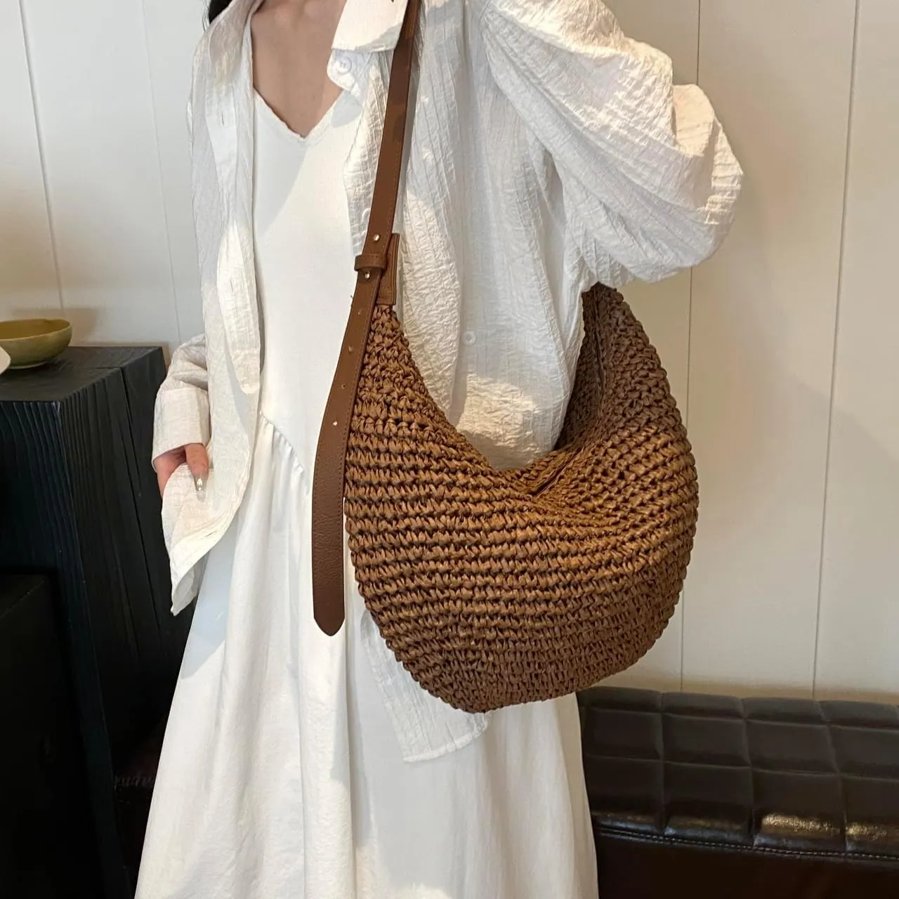 Straw Hobo Shoulder Bags for Women Crossbody Bag Woven Beach Tote Handbag Summer Travel Bag