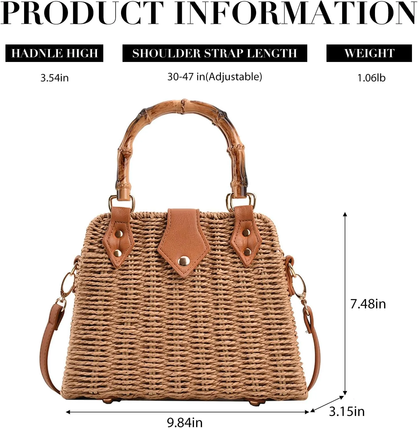 Straw Purses for Women Trendy Summer Woven Tote Bag Straw Basket Crossbody Wicker Purses and Handbags with Bamboo Handle
