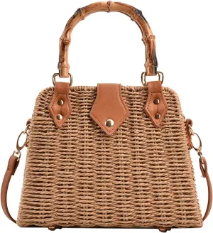 Straw Purses for Women Trendy Summer Woven Tote Bag Straw Basket Crossbody Wicker Purses and Handbags with Bamboo Handle