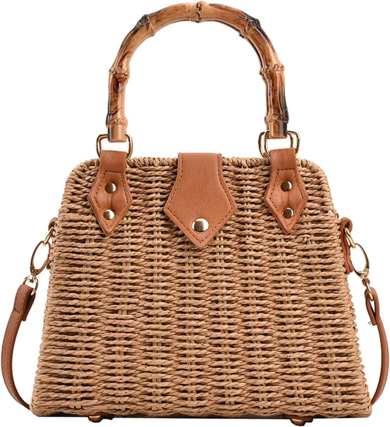 Straw Purses for Women Trendy Summer Woven Tote Bag Straw Basket Crossbody Wicker Purses and Handbags with Bamboo Handle