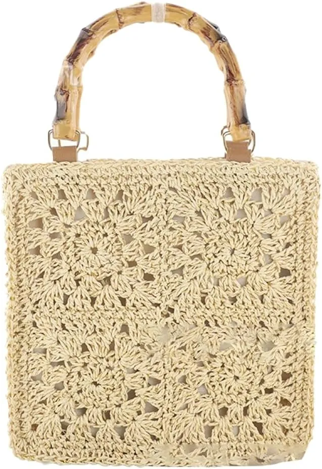 Straw Tote Bags for Beach Women Summer Floral Woven Shoulder Purse Travel Beach Handbag Handmade Purse