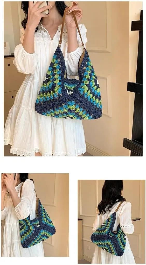 Straw Tote Bags For Women, Vintage Hobo Bag, Designer Large Beach Bag Shoulder Everything Handbag Holiday Summer