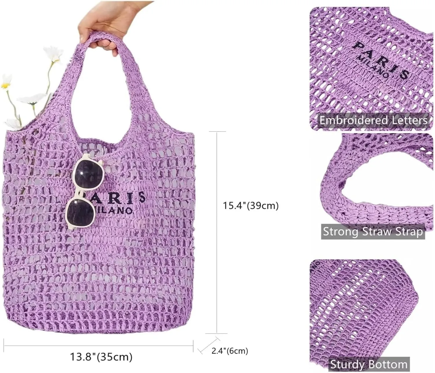 Straw Woven Bag Women’s Beach Bag Fashion Crochet Shoulder Bag Hobo Bag Foldable Tote Bag for Holiday Picnic