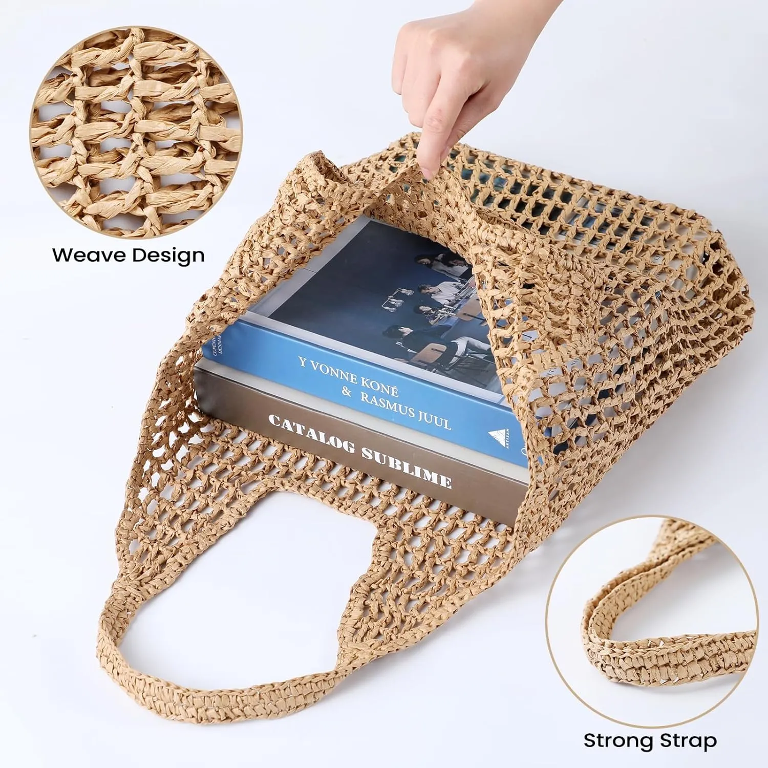 Straw Woven Bag Women’s Beach Bag Fashion Crochet Shoulder Bag Hobo Bag Foldable Tote Bag for Holiday Picnic
