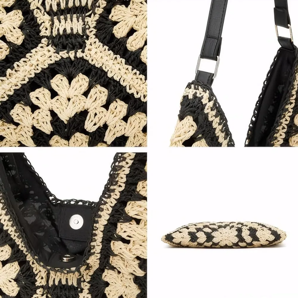Straw Woven Hobo Bags for Women - Beach Travel Daily Use Shoulder Bag Handmade Tote Bag