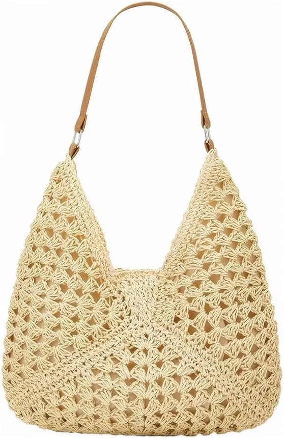 Straw Woven Hobo Bags for Women - Beach Travel Daily Use Shoulder Bag Handmade Tote Bag