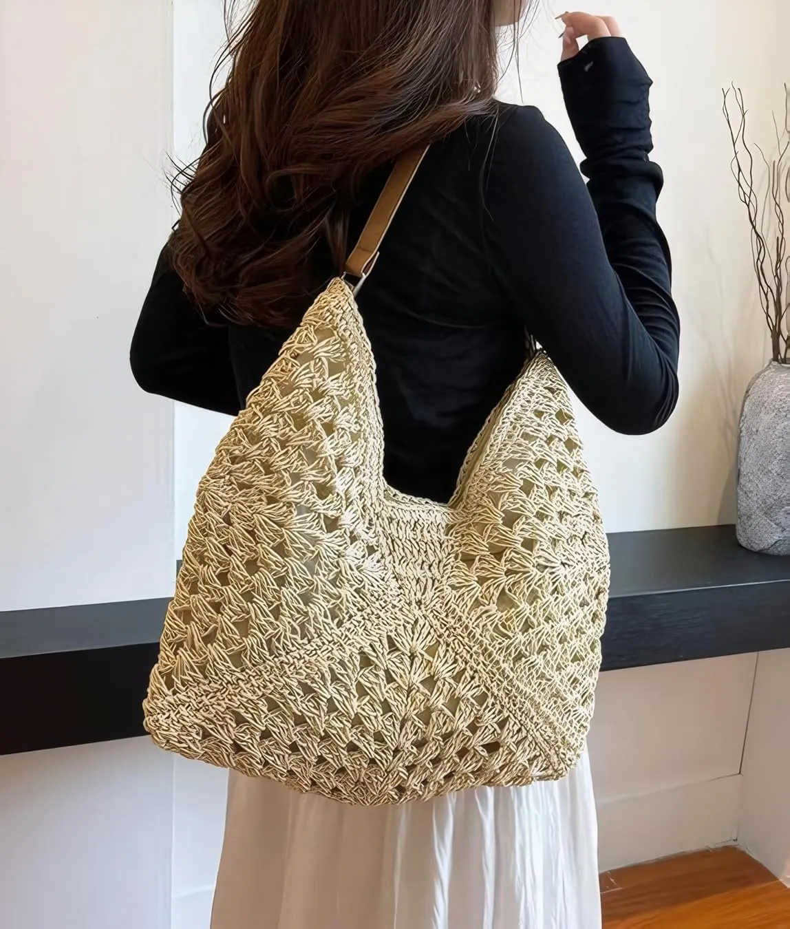 Straw Woven Hobo Bags for Women - Beach Travel Daily Use Shoulder Bag Handmade Tote Bag