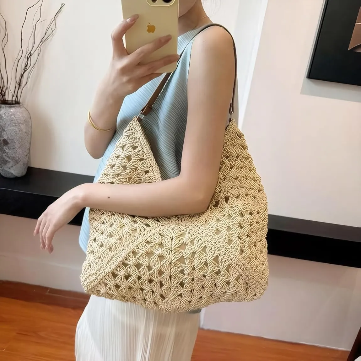 Straw Woven Hobo Bags for Women - Beach Travel Daily Use Shoulder Bag Handmade Tote Bag