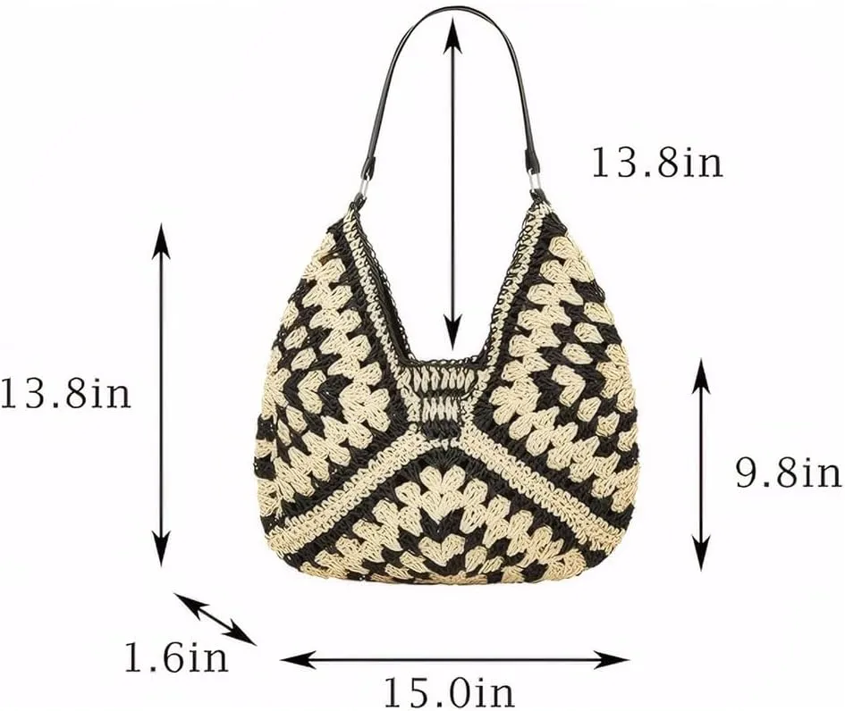 Straw Woven Hobo Bags for Women - Beach Travel Daily Use Shoulder Bag Handmade Tote Bag
