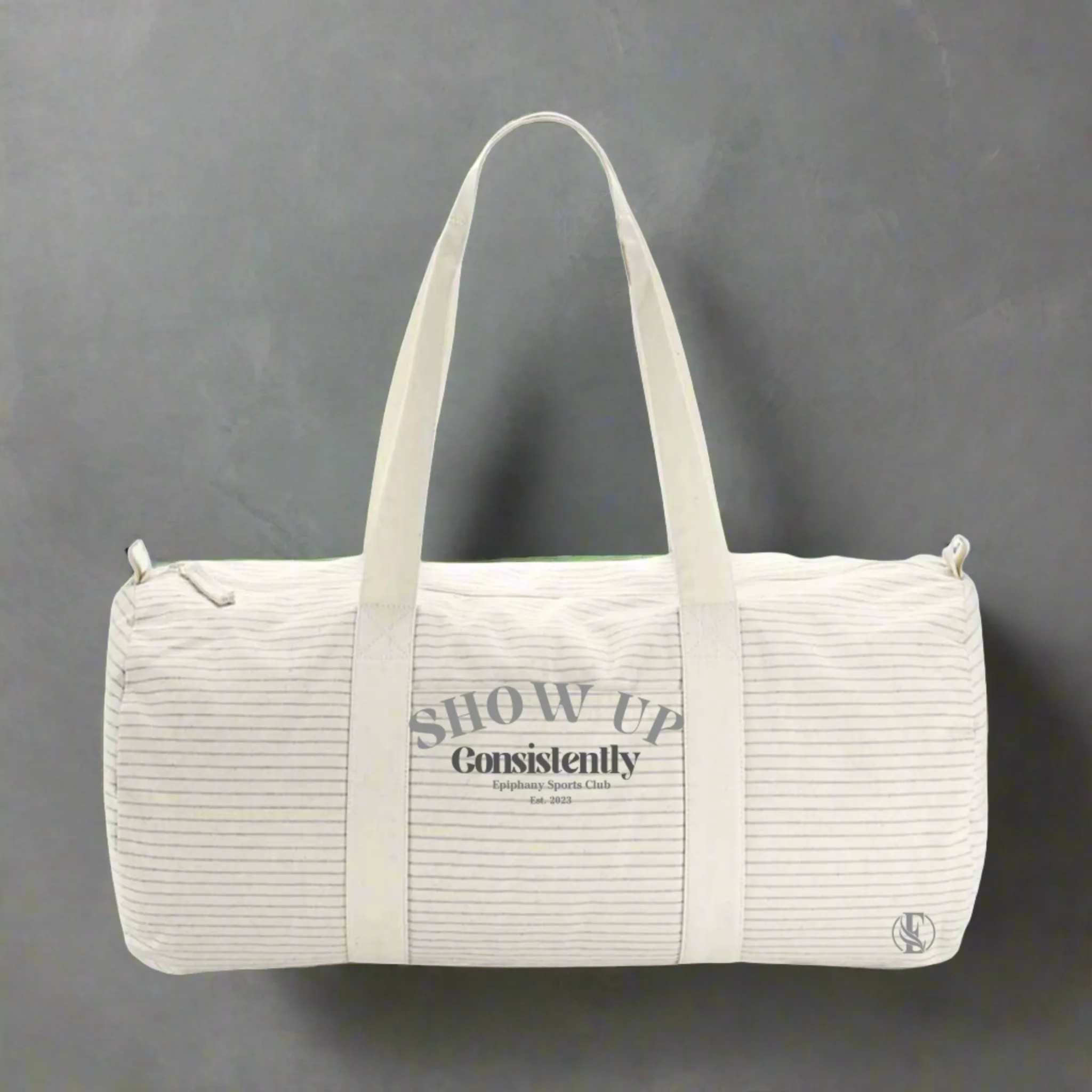 Striped Barrel Bag - Cream & Grey | The Epiphany Closet - Sports Bag