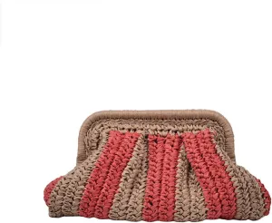 Striped Stitching Woven Bag Clutch Bag Women's Clip Bag Straw One Shoulder Crossbody Bag
