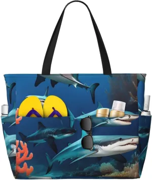Submarine shark coral Print 28L Beach Tote Bag, Water-resistant Travel Tote, Lightweight Gym & Camping Carryall