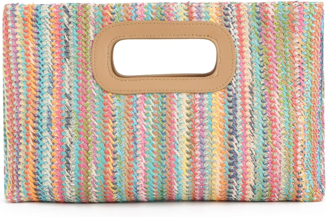 SUKUTU Straw Evening Bag Top Handle Clutch Handbag for Women Summer Beach Travel Crossbody Shoulder Bag with Chain