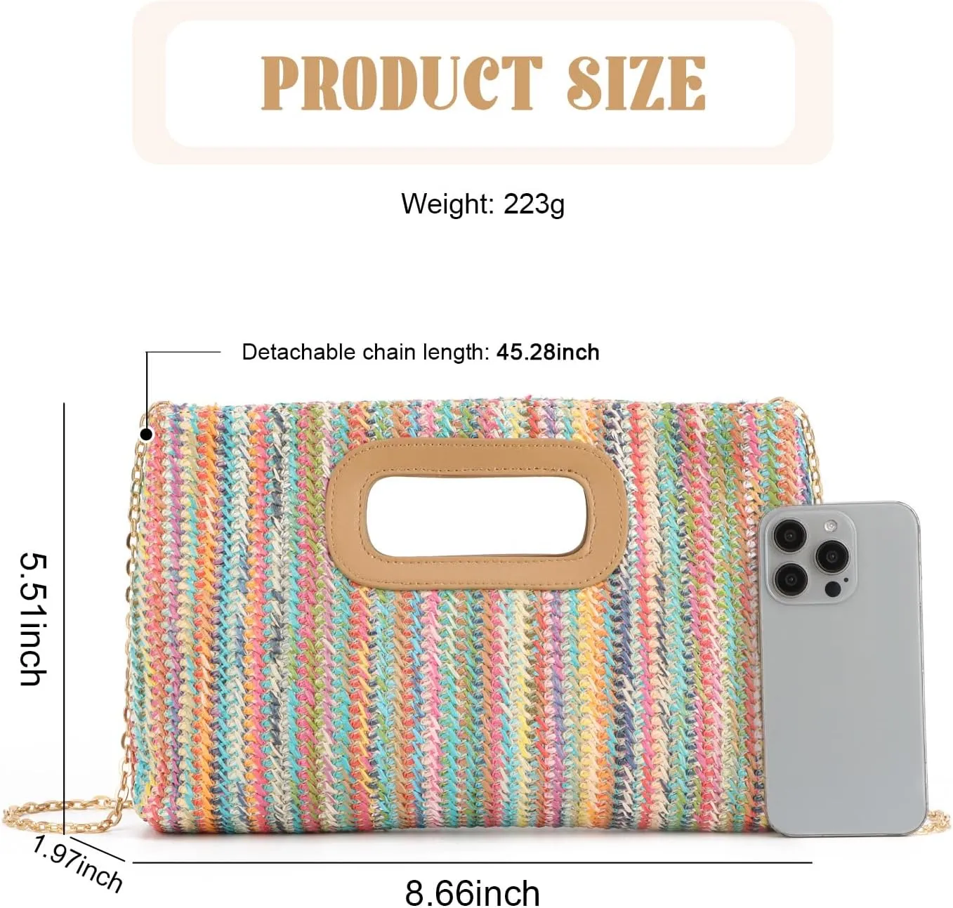 SUKUTU Straw Evening Bag Top Handle Clutch Handbag for Women Summer Beach Travel Crossbody Shoulder Bag with Chain
