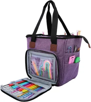 SumDirect Yarn Bag, Knitting Organizer Tote Bag Portable Storage Bag for Yarns, Carrying Projects, Knitting Needles, Crochet Hooks, Manuals and Other Accessories (Purple)