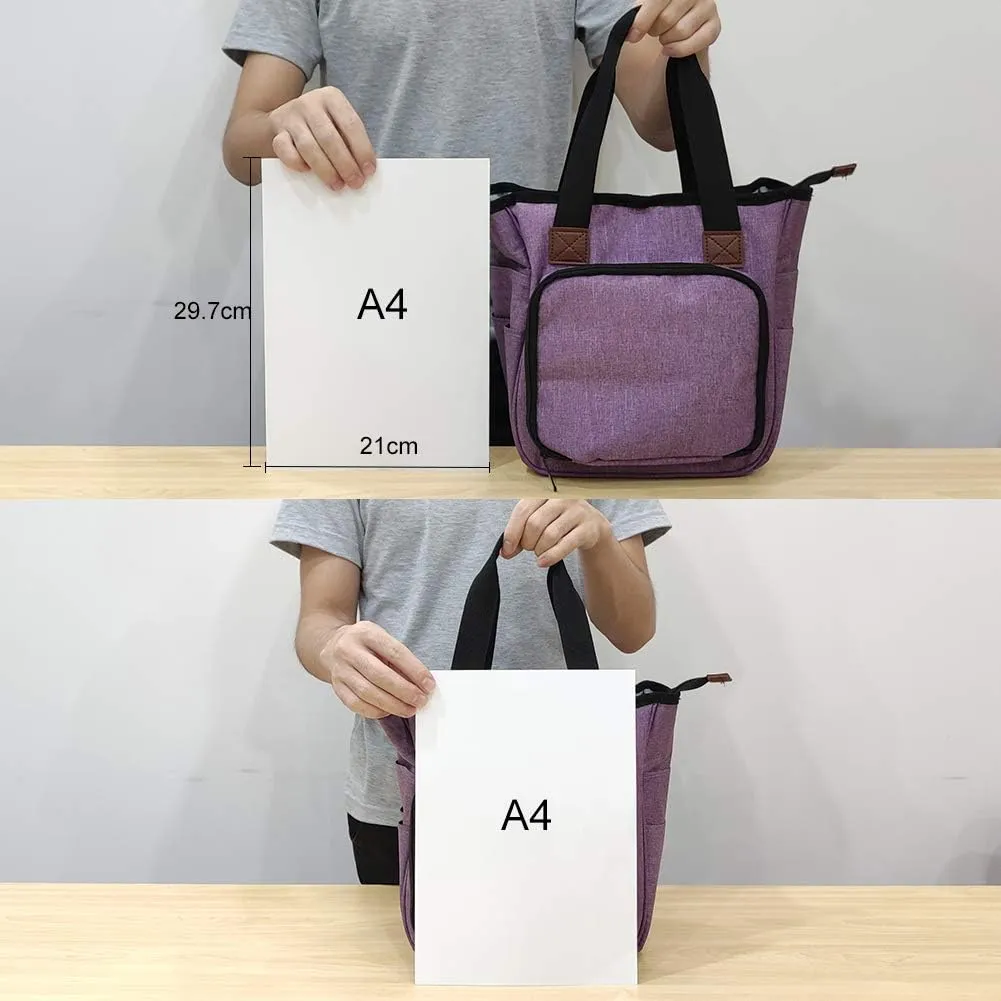 SumDirect Yarn Bag, Knitting Organizer Tote Bag Portable Storage Bag for Yarns, Carrying Projects, Knitting Needles, Crochet Hooks, Manuals and Other Accessories (Purple)