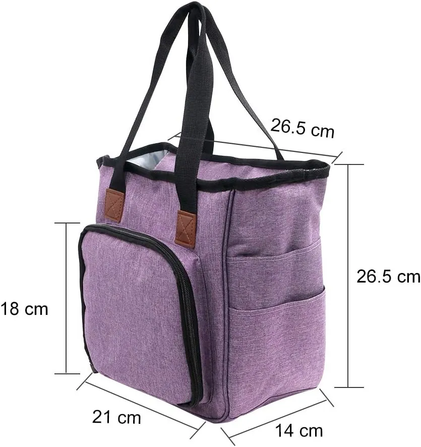 SumDirect Yarn Bag, Knitting Organizer Tote Bag Portable Storage Bag for Yarns, Carrying Projects, Knitting Needles, Crochet Hooks, Manuals and Other Accessories (Purple)