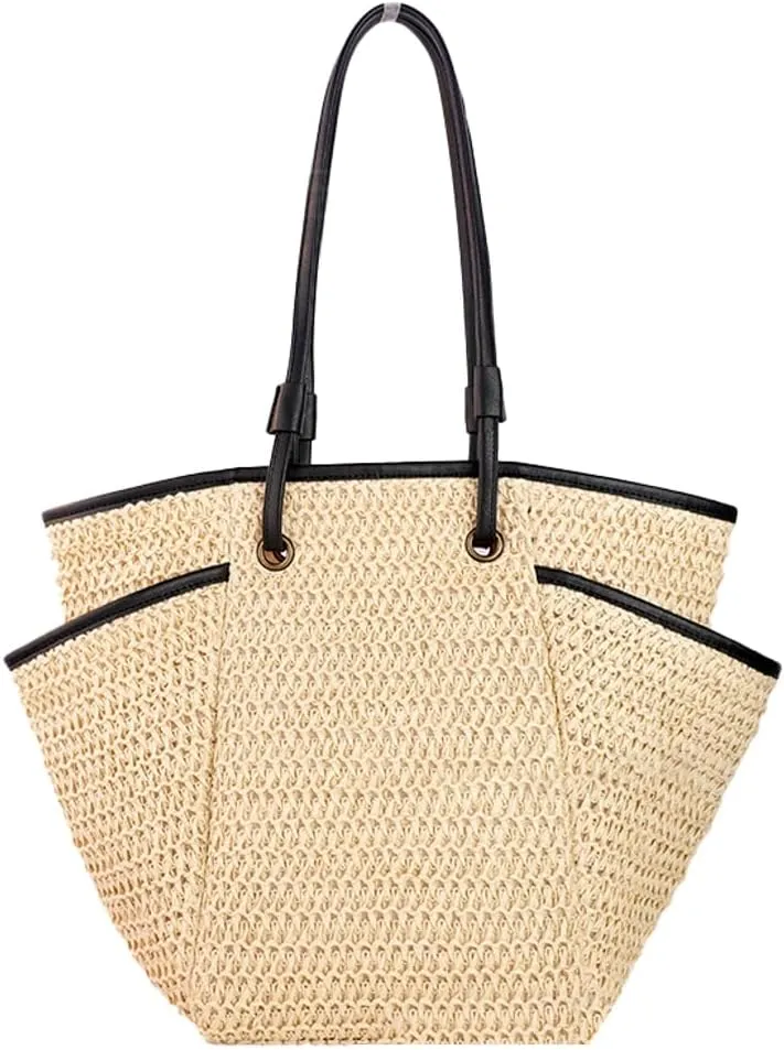 Summer Beach Tote Bag for Women Large Straw Shoulder Bag Womens Handbag Purse with Zipper
