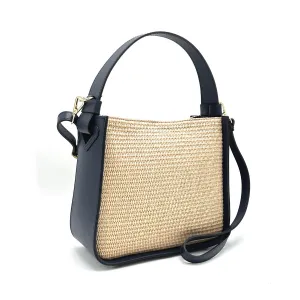 Summer collection, medium leather and straw shoulder bag, Made in Italy, art. 112571