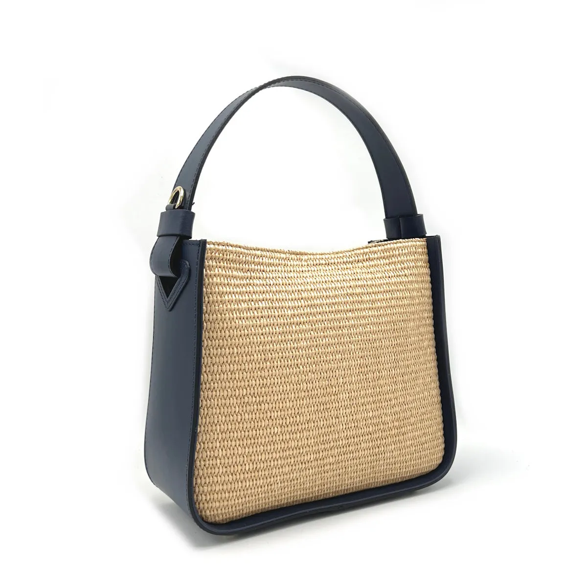 Summer collection, medium leather and straw shoulder bag, Made in Italy, art. 112571