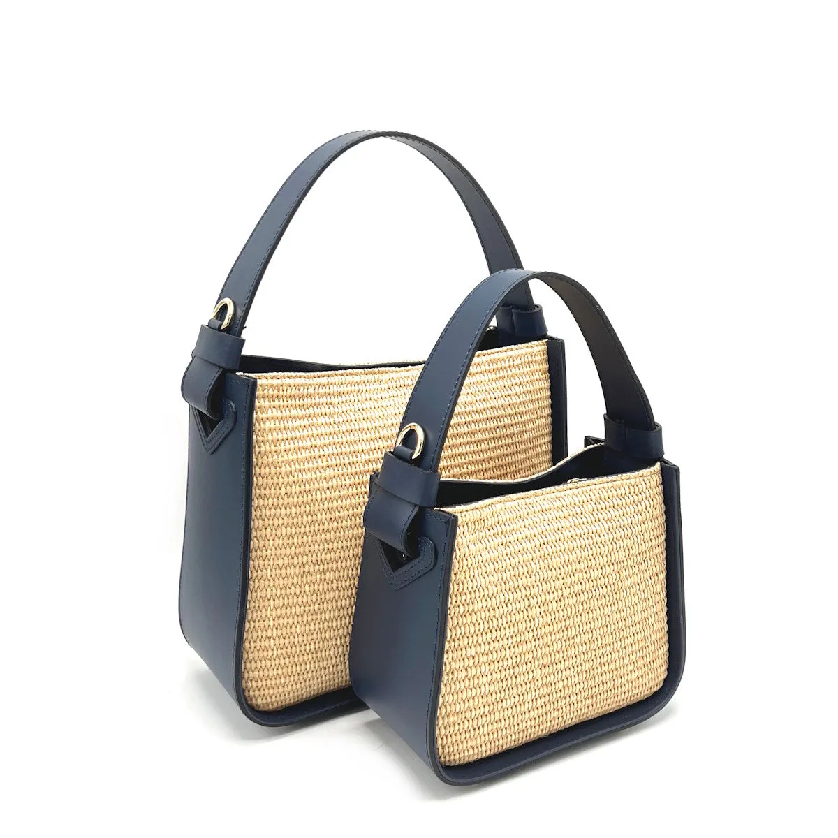 Summer collection, medium leather and straw shoulder bag, Made in Italy, art. 112571