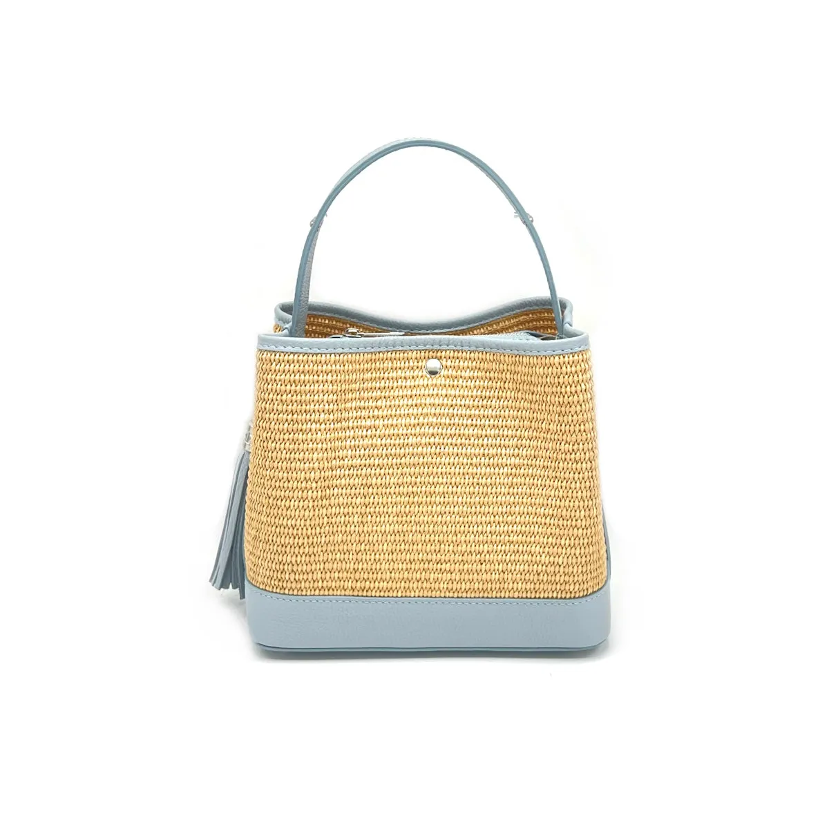 Summer collection, raffia and genuine leather bucket bag, Made in Italy, art. 112595