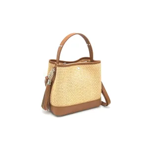 Summer collection, raffia and genuine leather bucket bag, Made in Italy, art. 112595