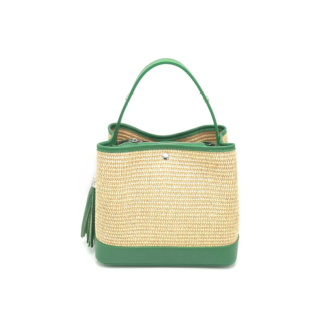 Summer collection, raffia and genuine leather bucket bag, Made in Italy, art. 112595