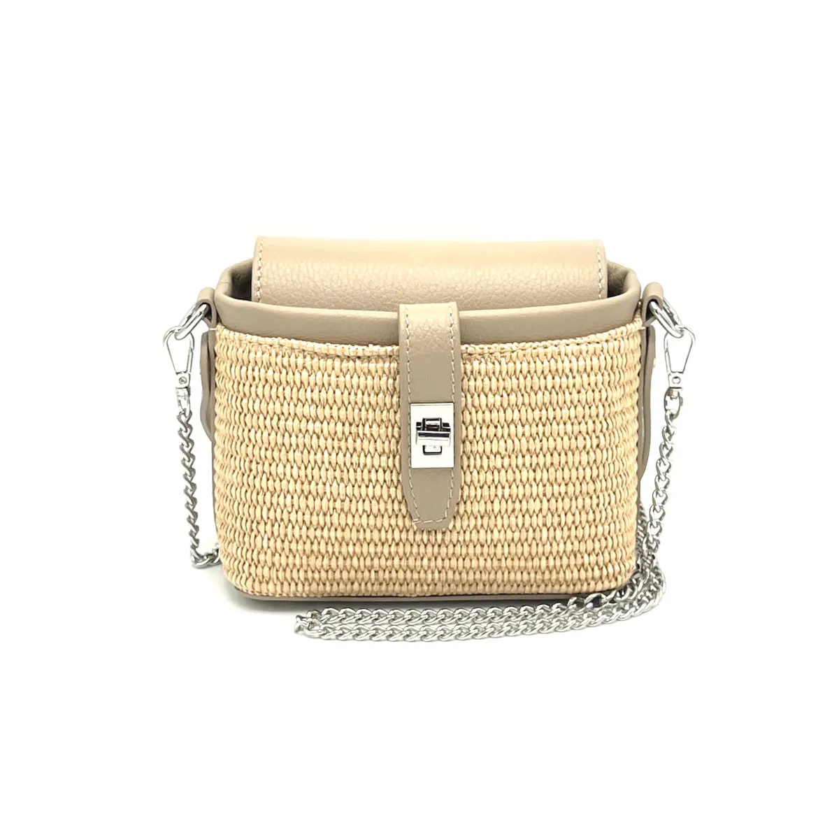 Summer collection, raffia and leather mini chain bag, Made in Italy, art. 112475