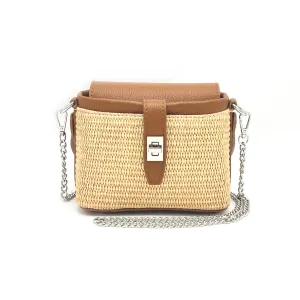 Summer collection, raffia and leather mini chain bag, Made in Italy, art. 112475