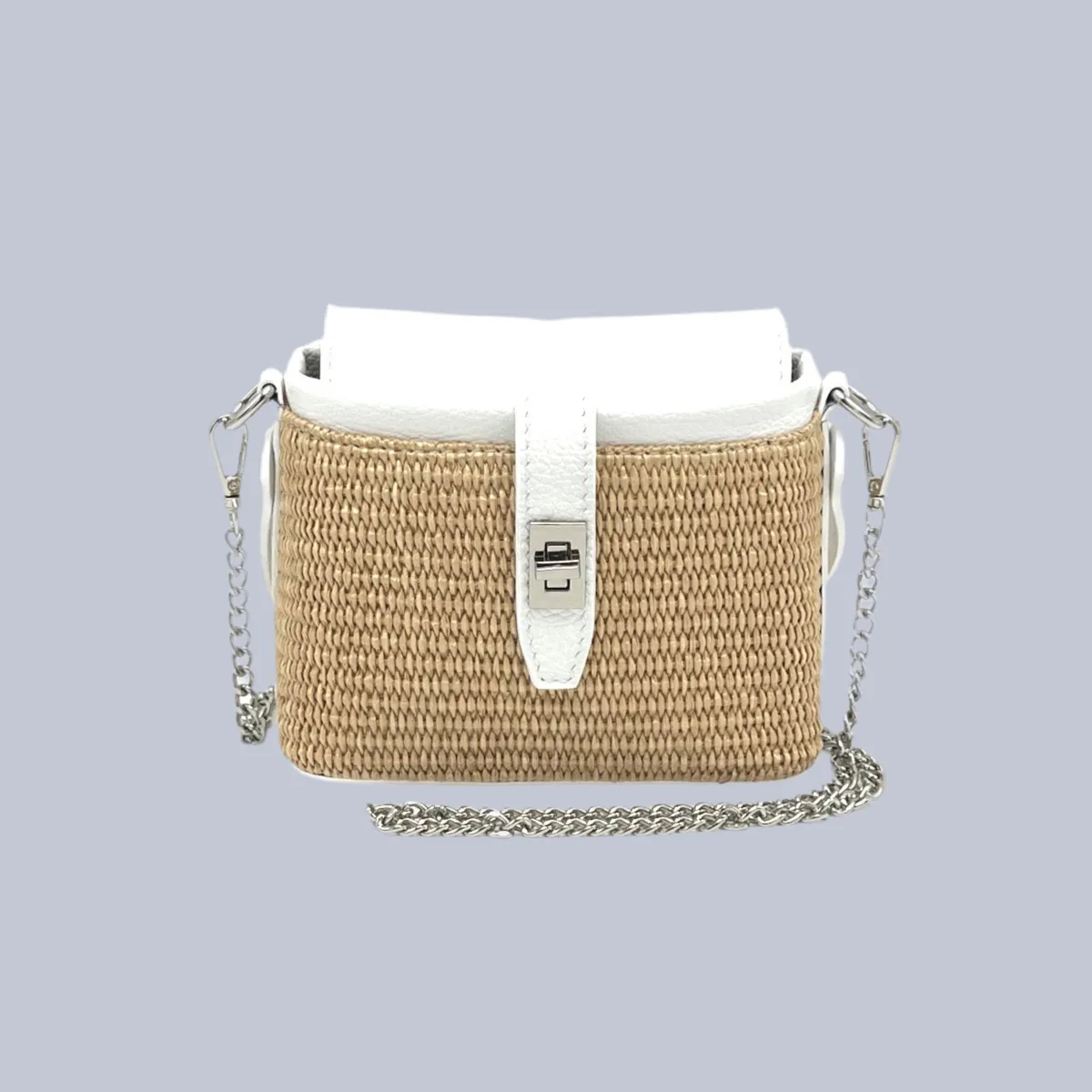 Summer collection, raffia and leather mini chain bag, Made in Italy, art. 112475