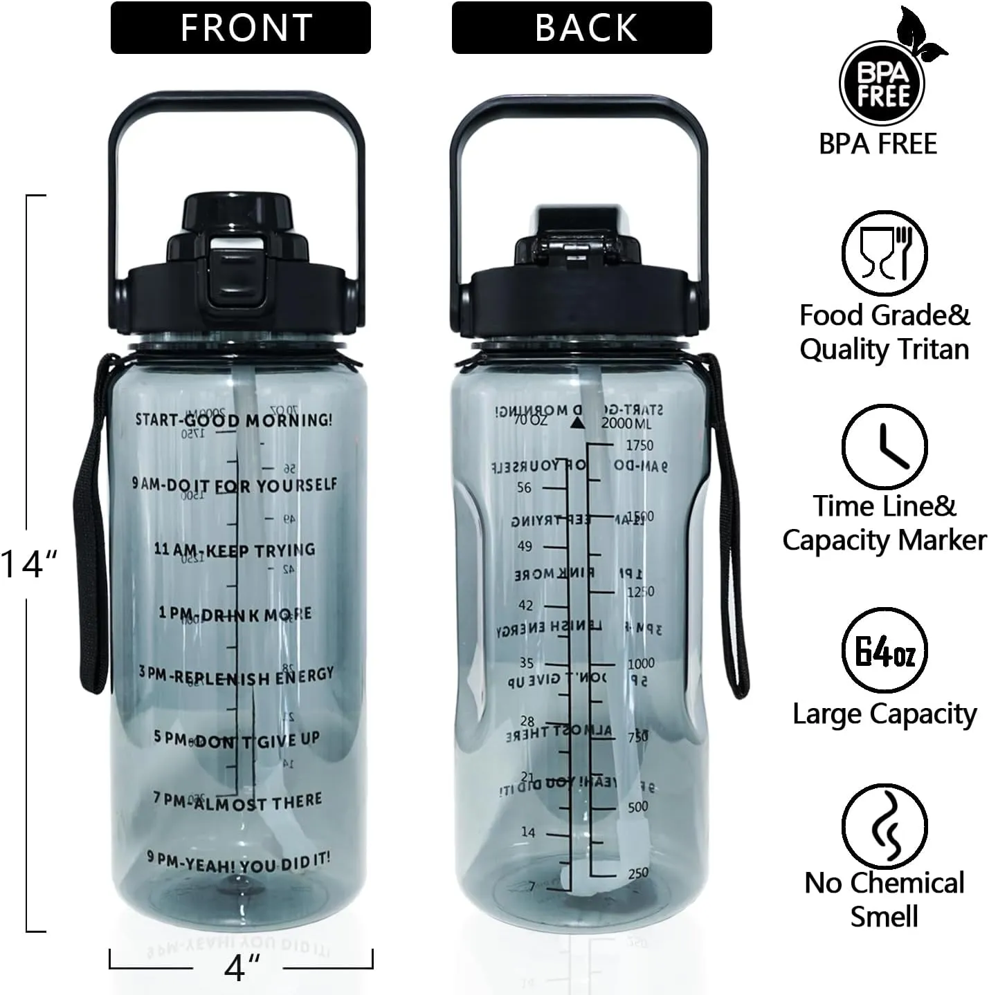 Sunflower Half Gallon Water Bottle with Sleeve - Flip Top Bpa Free 64 OZ Water Bottle - You are my sunshine Water Jug - Motivational Gym Water Bottle for Sunflower Gifts for Women