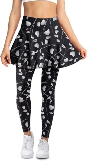 Suobstales Skirted Leggings for Women Lightweight Tennis Golf Skorts Capris Gym Yoga Legging with Skirts