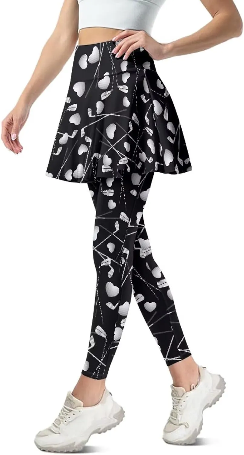 Suobstales Skirted Leggings for Women Lightweight Tennis Golf Skorts Capris Gym Yoga Legging with Skirts