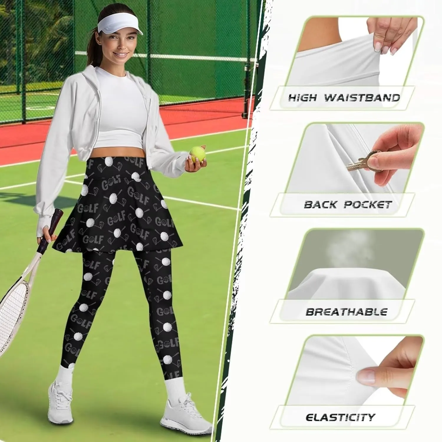 Suobstales Skirted Leggings for Women Lightweight Tennis Golf Skorts Capris Gym Yoga Legging with Skirts