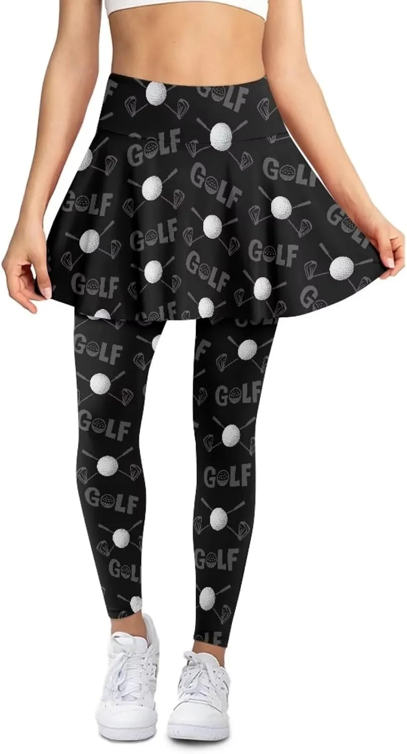 Suobstales Skirted Leggings for Women Lightweight Tennis Golf Skorts Capris Gym Yoga Legging with Skirts