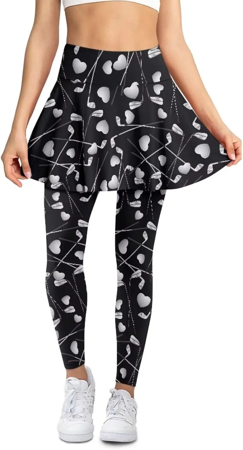 Suobstales Skirted Leggings for Women Lightweight Tennis Golf Skorts Capris Gym Yoga Legging with Skirts