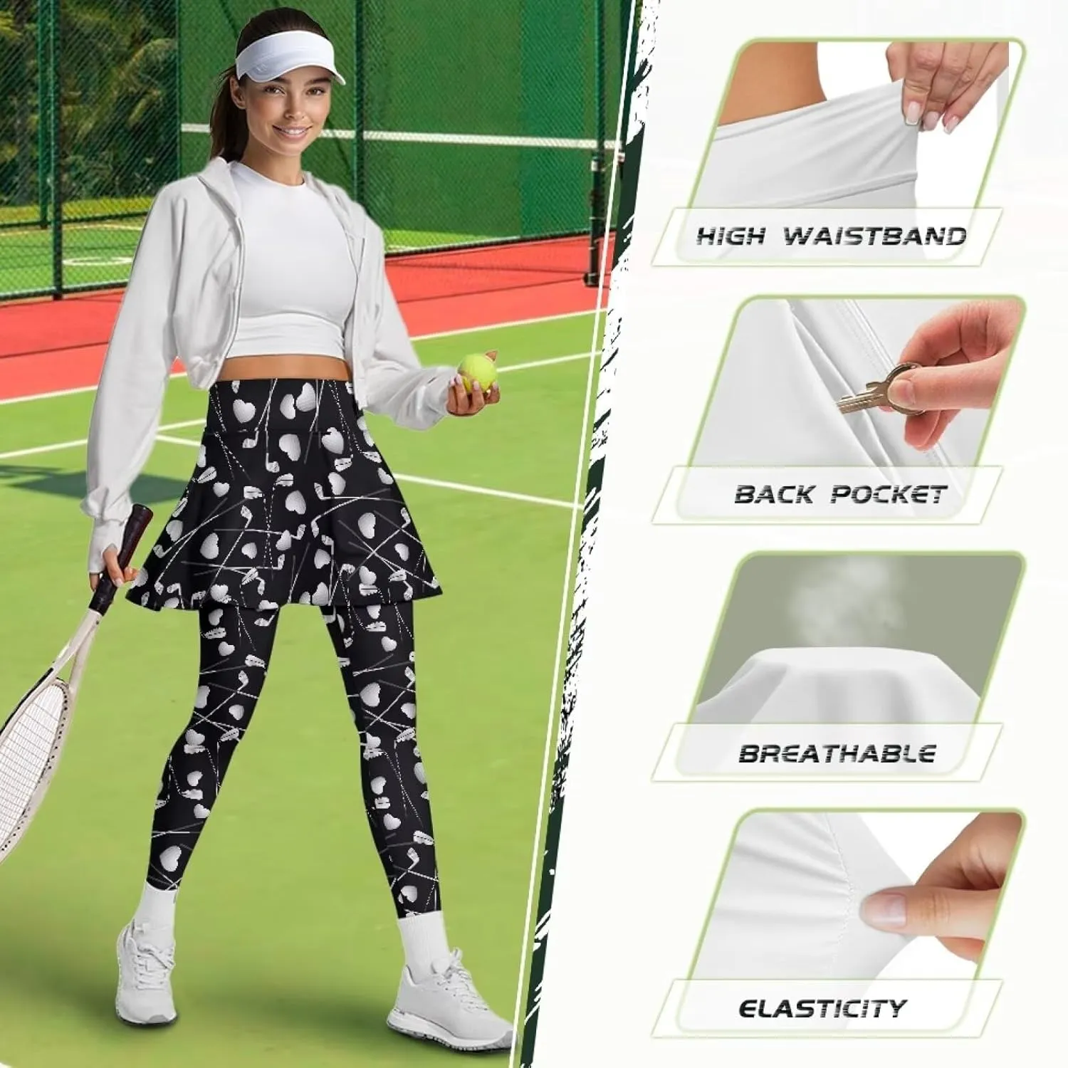 Suobstales Skirted Leggings for Women Lightweight Tennis Golf Skorts Capris Gym Yoga Legging with Skirts